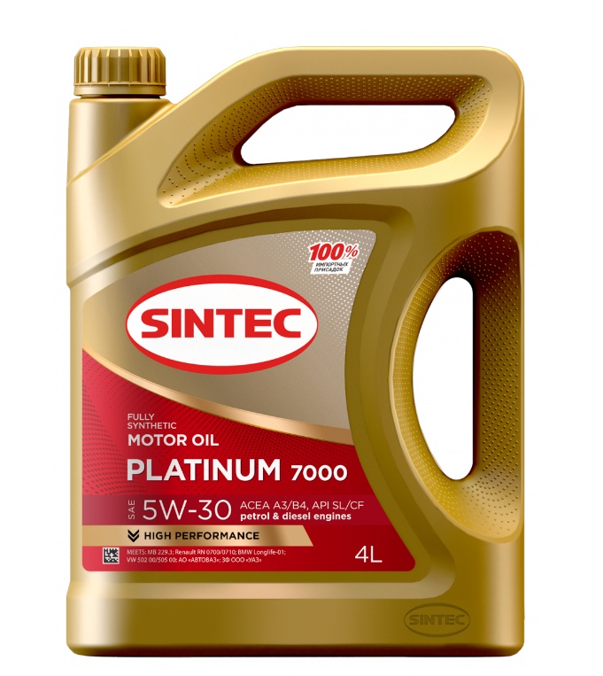 масло sintec platinum 7000 5w-30 a3/b4 sl/cf 4л., 600144